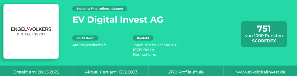 EV Digital Invest AG - Scoredex Bewertung