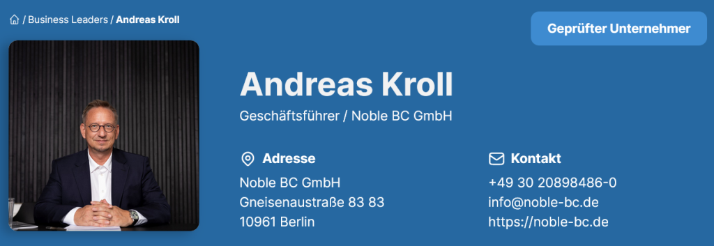 Andreas Kroll (Business Leaders) - Geschäftsführer Noble BC GmbH